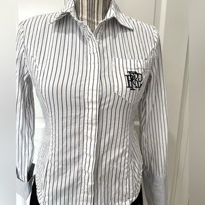 BLINGOR Striped White shirt with Black Lines Petite Size XS